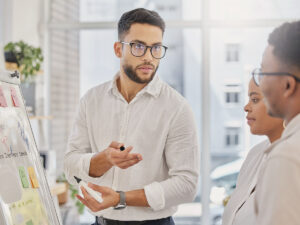 small business owner discusses the importance of search intent to employees for their website