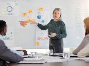 a small business team holding a meeting to discuss lowering their digital marketing agency costs