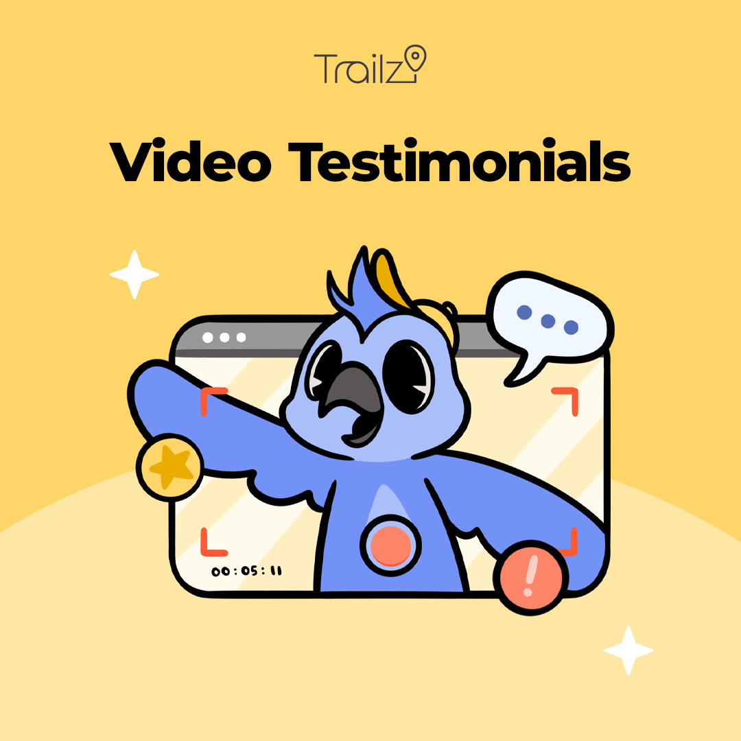 Blue bird on screen giving a video testimonial for Blog Strategy, showcasing "Video Testimonials" feature.