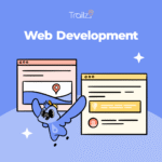 Cartoon bird with glasses stands between two browser windows under the heading "Blog Strategy.