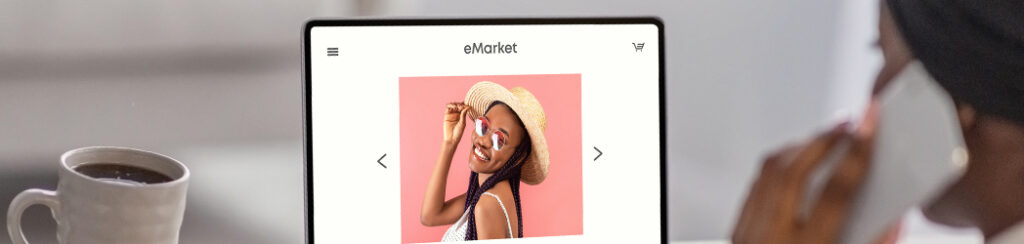 A person shops online for a woman’s straw hat, showing why small businesses need a website.