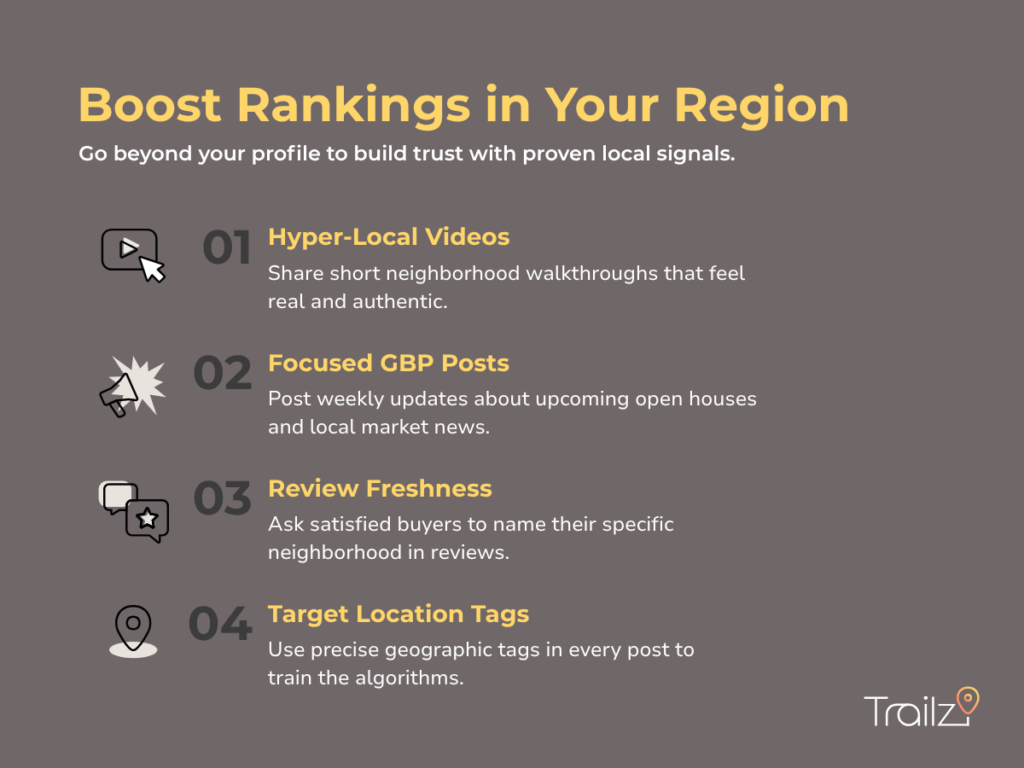 Four local social media marketing for real estate business tips to boost regional rankings.