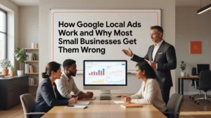 Professional header image for educational tutorial: How Google Local Ads Work and Why Most Small Businesses G...