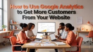 Professional header image for educational tutorial: How to Use Google Analytics to Get More Customers From Yo...